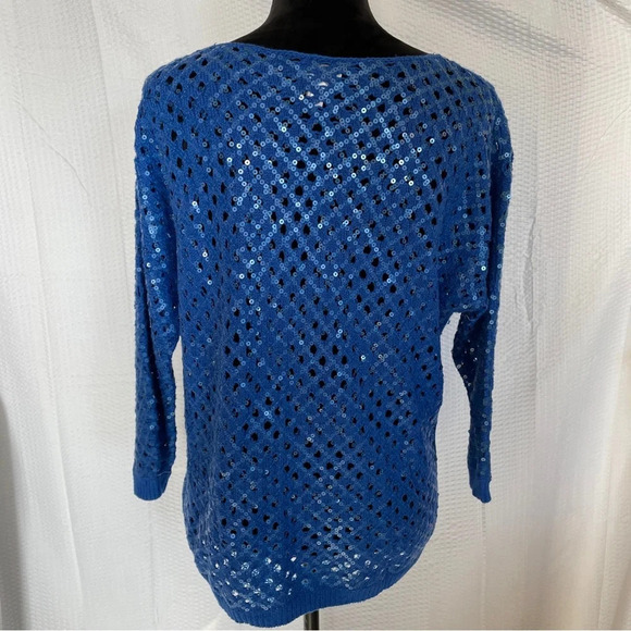 Chico’s blue sequin 3/4 sleeve open weave sweater size 1. - Picture 4 of 5